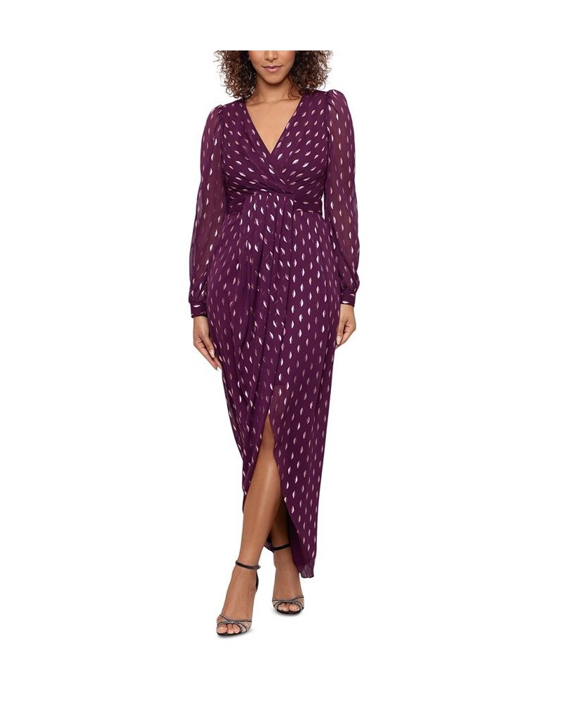 Printed Pleated Gown Purple $102.77 Dresses