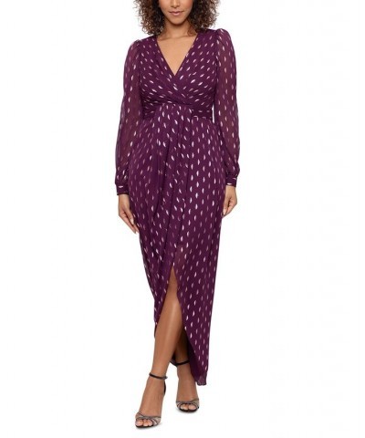 Printed Pleated Gown Purple $102.77 Dresses