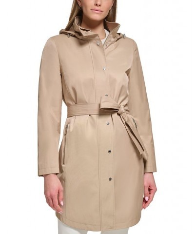 Women's Zip-Front Hooded Belted Raincoat Tan/Beige $49.28 Coats