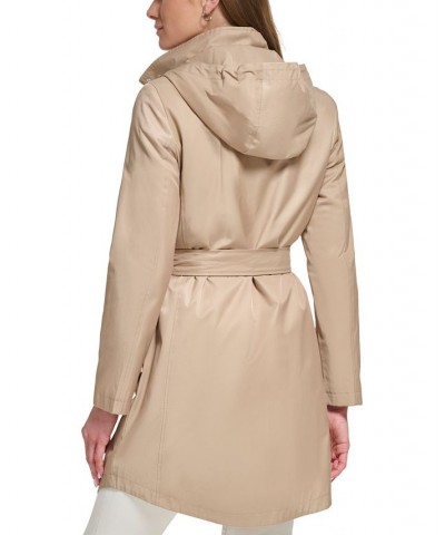 Women's Zip-Front Hooded Belted Raincoat Tan/Beige $49.28 Coats