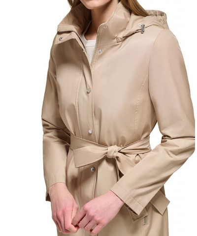 Women's Zip-Front Hooded Belted Raincoat Tan/Beige $49.28 Coats