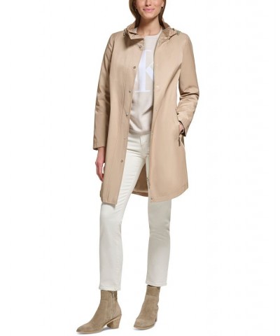 Women's Zip-Front Hooded Belted Raincoat Tan/Beige $49.28 Coats