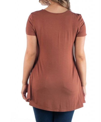 Plus Size Short Sleeve V-neck Tunic T-shirt Brown $28.38 Tops