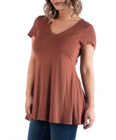 Plus Size Short Sleeve V-neck Tunic T-shirt Brown $28.38 Tops