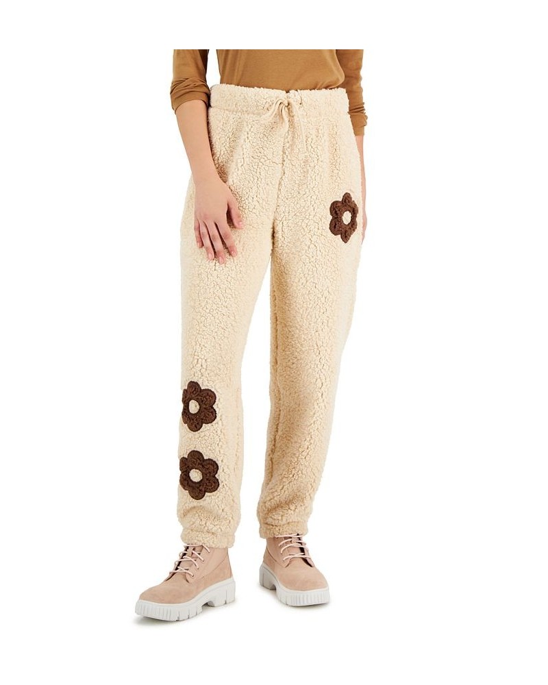 Juniors' Cozy Contrast-Patch Fleece Jogger Pants Tan Daisy $10.13 Pants