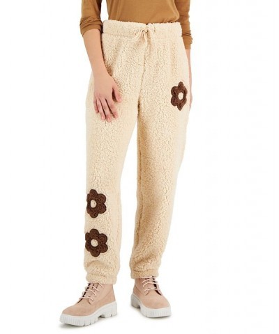 Juniors' Cozy Contrast-Patch Fleece Jogger Pants Tan Daisy $10.13 Pants