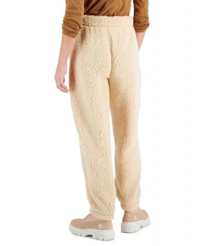 Juniors' Cozy Contrast-Patch Fleece Jogger Pants Tan Daisy $10.13 Pants