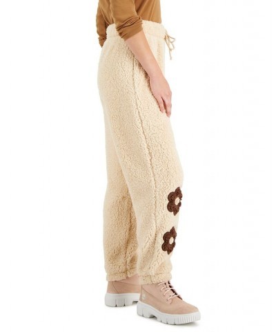 Juniors' Cozy Contrast-Patch Fleece Jogger Pants Tan Daisy $10.13 Pants