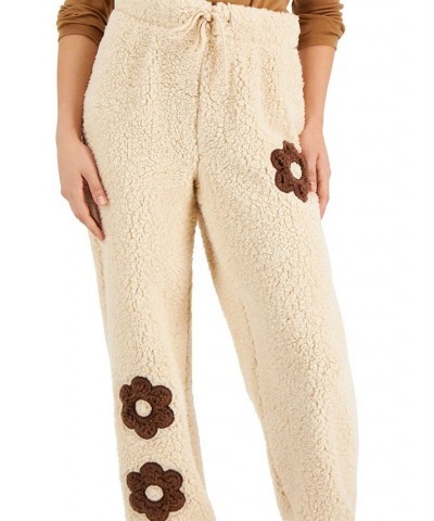 Juniors' Cozy Contrast-Patch Fleece Jogger Pants Tan Daisy $10.13 Pants