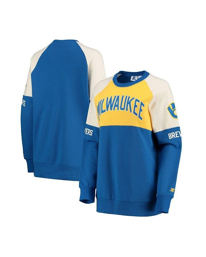 Women's Gold Royal Milwaukee Brewers Baseline Raglan Historic Logo Pullover Sweatshirt Gold, Royal $38.25 Sweatshirts