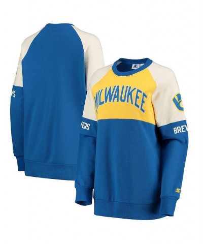 Women's Gold Royal Milwaukee Brewers Baseline Raglan Historic Logo Pullover Sweatshirt Gold, Royal $38.25 Sweatshirts