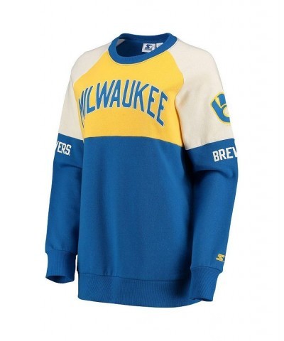 Women's Gold Royal Milwaukee Brewers Baseline Raglan Historic Logo Pullover Sweatshirt Gold, Royal $38.25 Sweatshirts