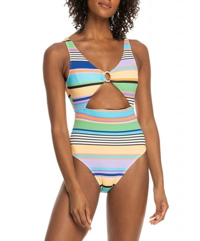 Juniors' Color Jam V-Neck Cutout One-Piece Swimsuit Anthracite Good Vibration Swim $42.00 Swimsuits