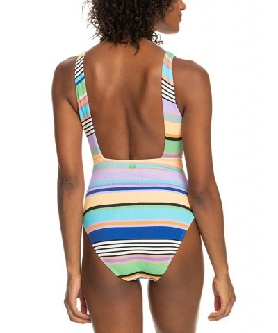 Juniors' Color Jam V-Neck Cutout One-Piece Swimsuit Anthracite Good Vibration Swim $42.00 Swimsuits