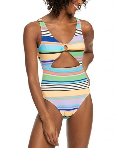 Juniors' Color Jam V-Neck Cutout One-Piece Swimsuit Anthracite Good Vibration Swim $42.00 Swimsuits