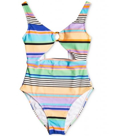 Juniors' Color Jam V-Neck Cutout One-Piece Swimsuit Anthracite Good Vibration Swim $42.00 Swimsuits