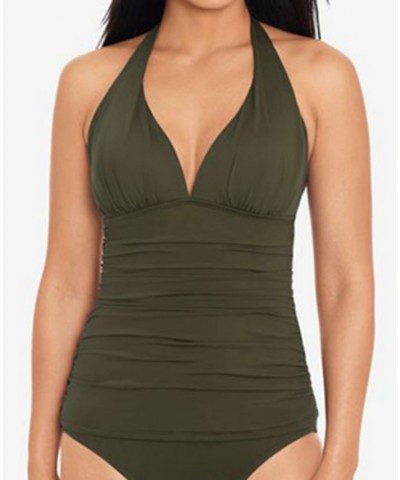 Beach Club Molded Cup Halter Tankini Top & Hipster Bikini Bottoms Olive $39.96 Swimsuits