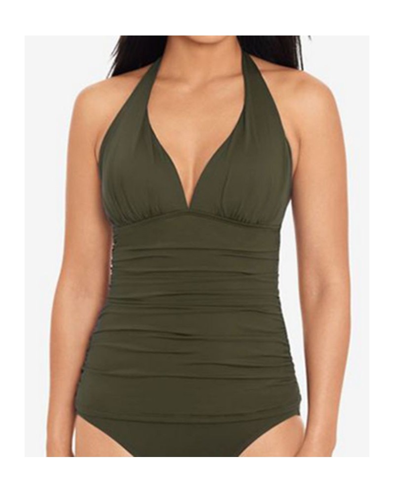 Beach Club Molded Cup Halter Tankini Top & Hipster Bikini Bottoms Olive $39.96 Swimsuits