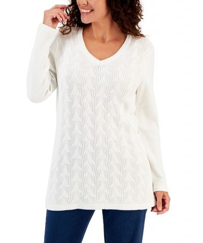 Women's Cable-Knit Tunic Sweater White $12.84 Sweaters