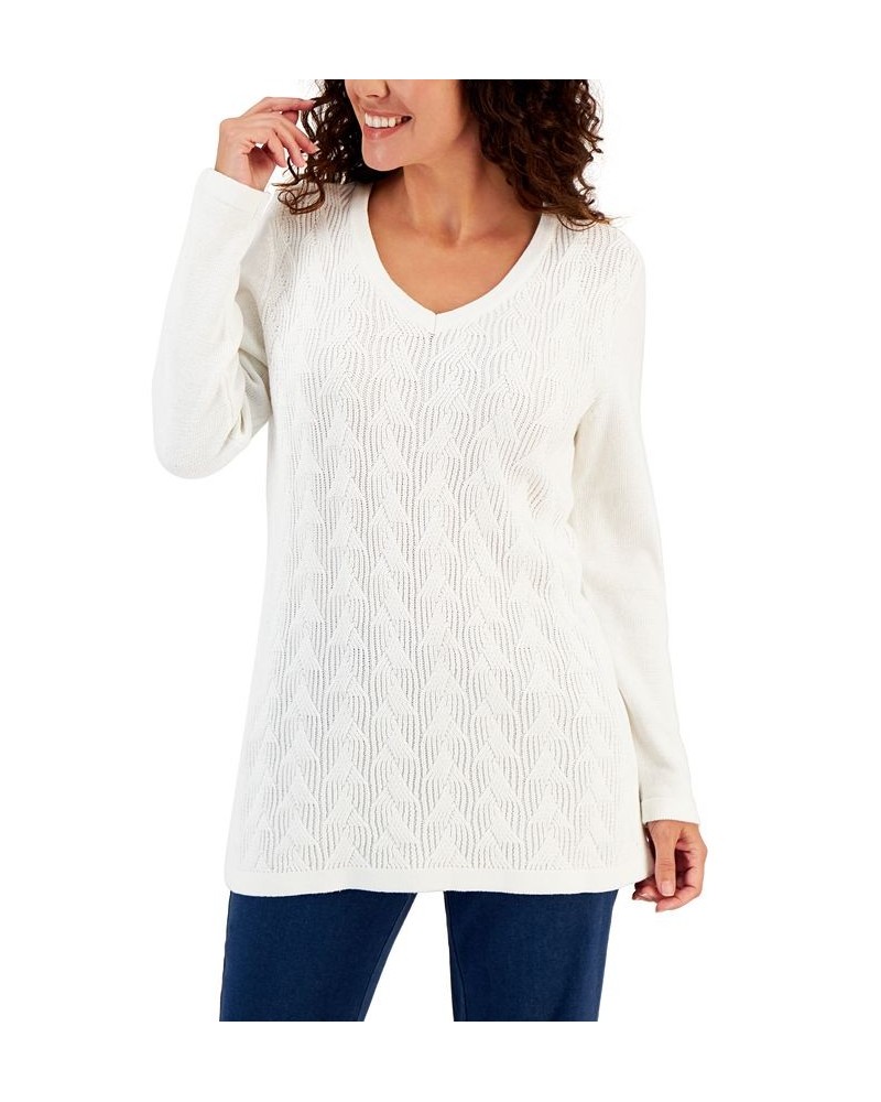 Women's Cable-Knit Tunic Sweater White $12.84 Sweaters