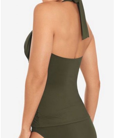 Beach Club Molded Cup Halter Tankini Top & Hipster Bikini Bottoms Olive $39.96 Swimsuits