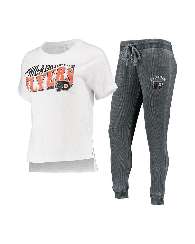 Women's Philadelphia Flyers Resurgence Slub Burnout Raglan T-shirt and Joggers Sleep Set Charcoal, White $30.75 Pajama