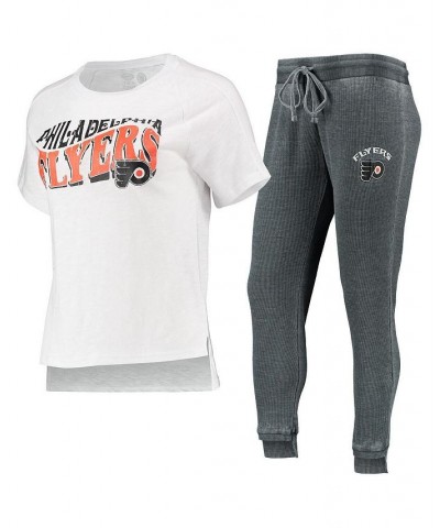 Women's Philadelphia Flyers Resurgence Slub Burnout Raglan T-shirt and Joggers Sleep Set Charcoal, White $30.75 Pajama