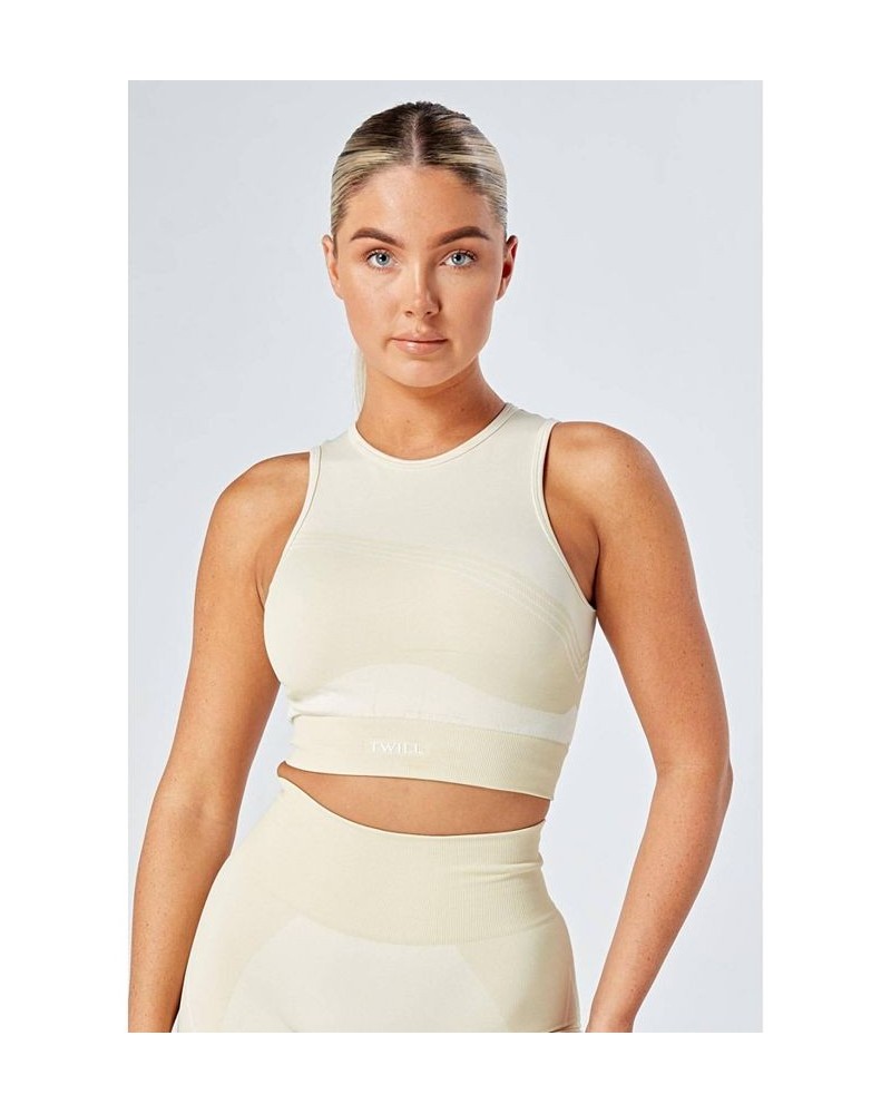 Women's Recycled Colour Block Body Fit Racer Crop Top - Stone Natural $21.62 Tops