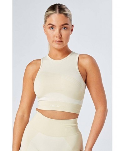 Women's Recycled Colour Block Body Fit Racer Crop Top - Stone Natural $21.62 Tops