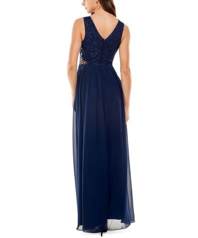 Juniors' Embellished Illusion Tulip Gown Blue $31.05 Dresses