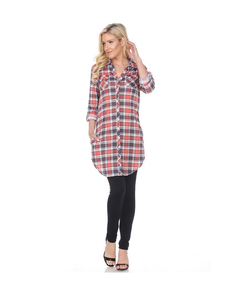 Women's Piper Stretchy Plaid Tunic Grey $29.76 Tops