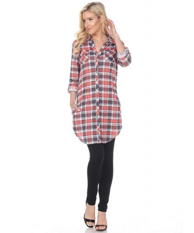 Women's Piper Stretchy Plaid Tunic Grey $29.76 Tops