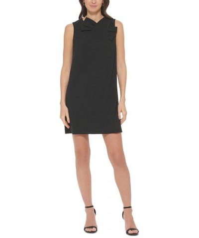 Women's Bow-Neck Scuba Crepe Swing Dress Black $54.72 Dresses