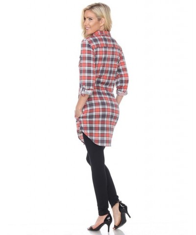 Women's Piper Stretchy Plaid Tunic Grey $29.76 Tops