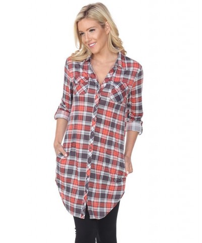 Women's Piper Stretchy Plaid Tunic Grey $29.76 Tops