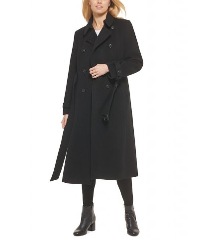 Women's Double-Breasted Belted Trench Coat Black $101.50 Coats