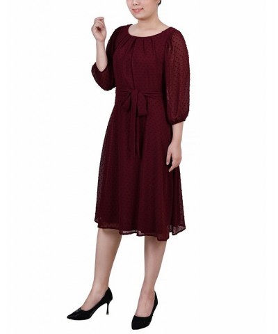 Petite 3/4 Sleeve Clip Dot Dress Red $21.84 Dresses