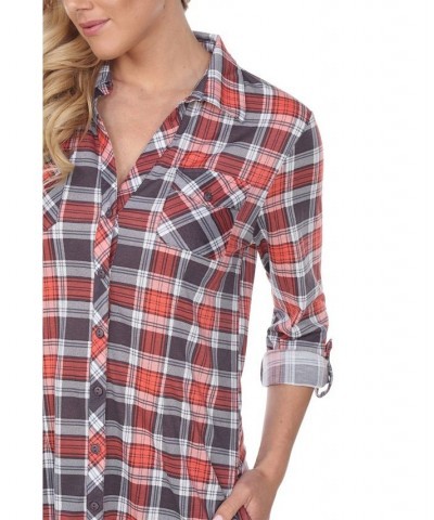 Women's Piper Stretchy Plaid Tunic Grey $29.76 Tops