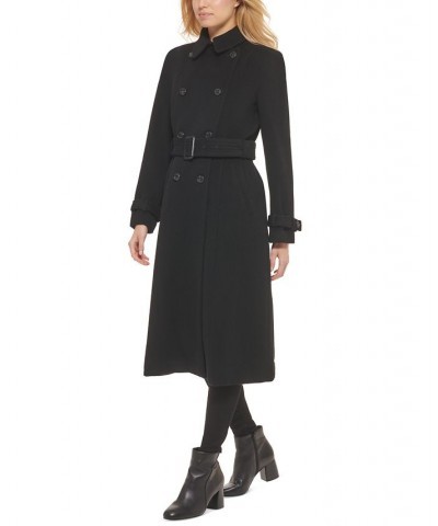 Women's Double-Breasted Belted Trench Coat Black $101.50 Coats