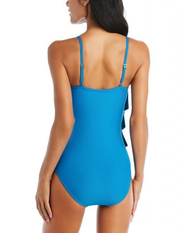 Women's Solid Citizen Tiered One-Piece Swimsuit Blue $63.94 Swimsuits