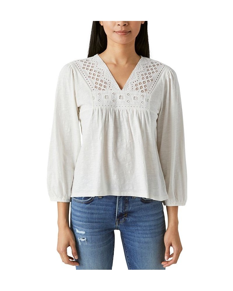 Women's Cotton Embroidered-Bib Top White $42.79 Tops