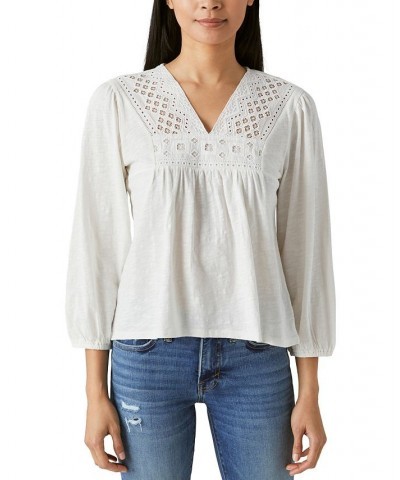 Women's Cotton Embroidered-Bib Top White $42.79 Tops