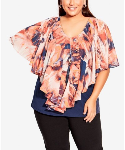 Plus Size Mira Overlay Print Top Orange Flower $37.50 Tops