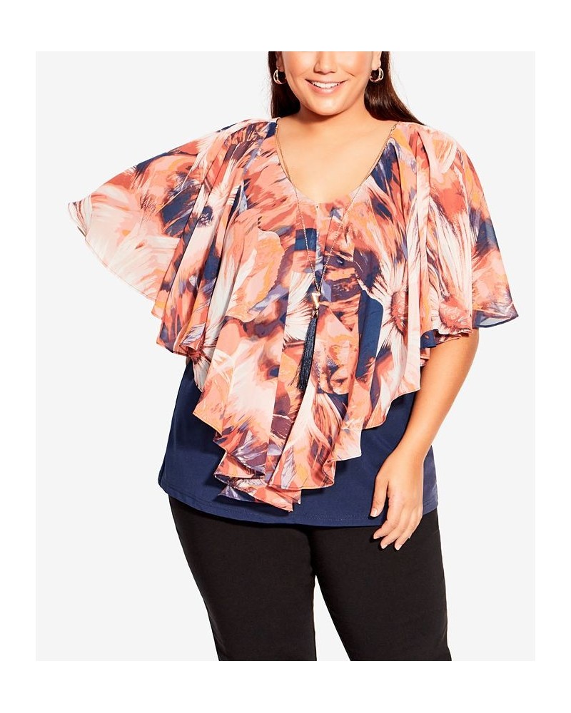 Plus Size Mira Overlay Print Top Orange Flower $37.50 Tops