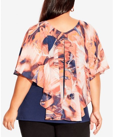 Plus Size Mira Overlay Print Top Orange Flower $37.50 Tops