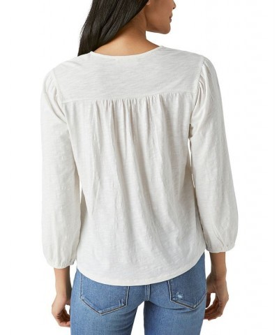 Women's Cotton Embroidered-Bib Top White $42.79 Tops