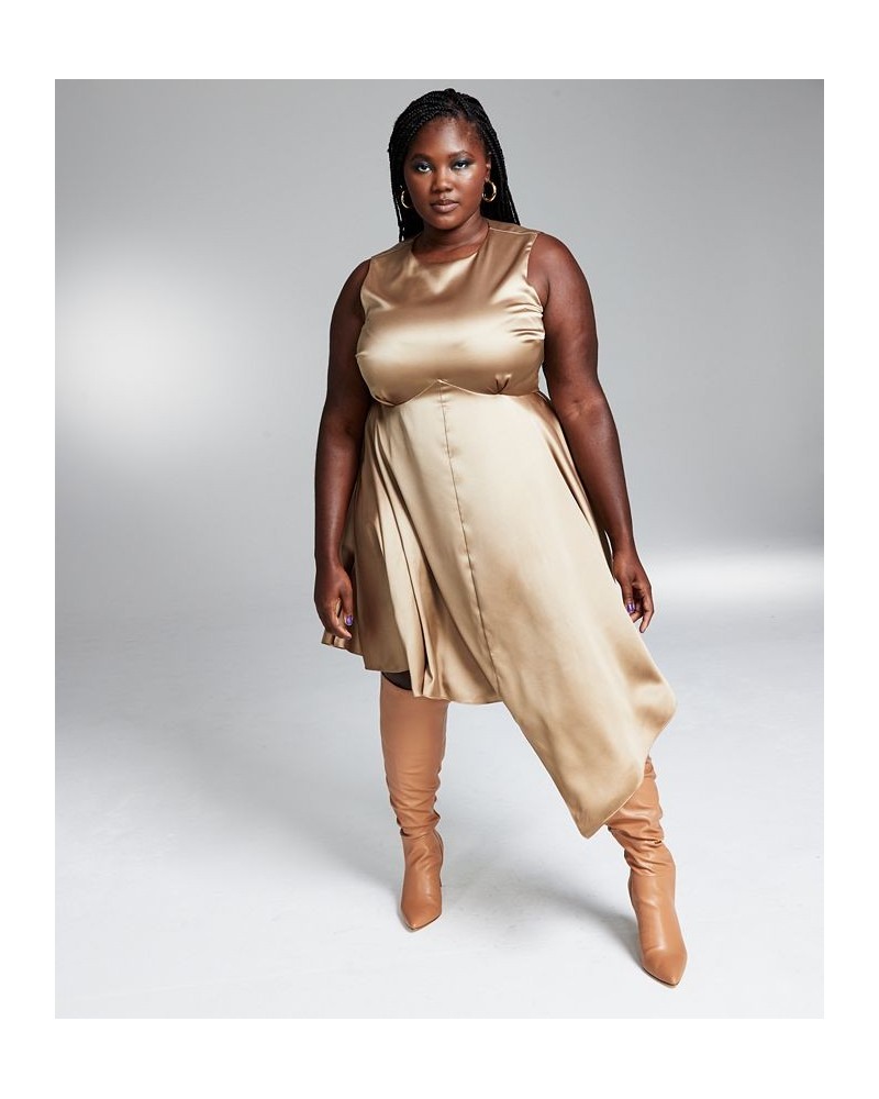 GooGoo Atkins Trendy Plus Size Sleeveless Asymmetrical Mini Dress Warm Toffee $26.85 Dresses