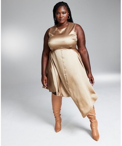 GooGoo Atkins Trendy Plus Size Sleeveless Asymmetrical Mini Dress Warm Toffee $26.85 Dresses