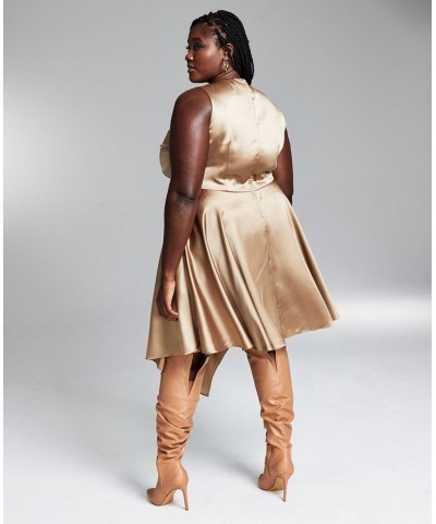 GooGoo Atkins Trendy Plus Size Sleeveless Asymmetrical Mini Dress Warm Toffee $26.85 Dresses