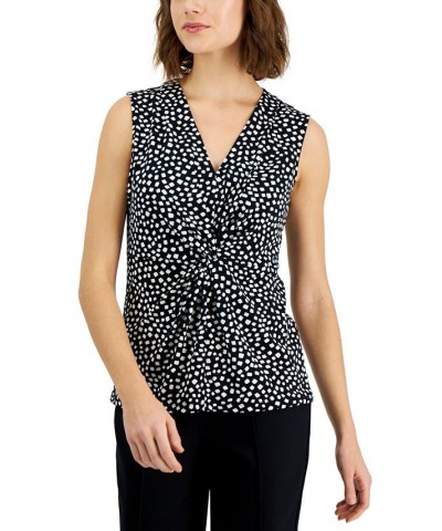 Women's Printed V-Neck Knot-Front Sleeveless Top Black $12.20 Tops